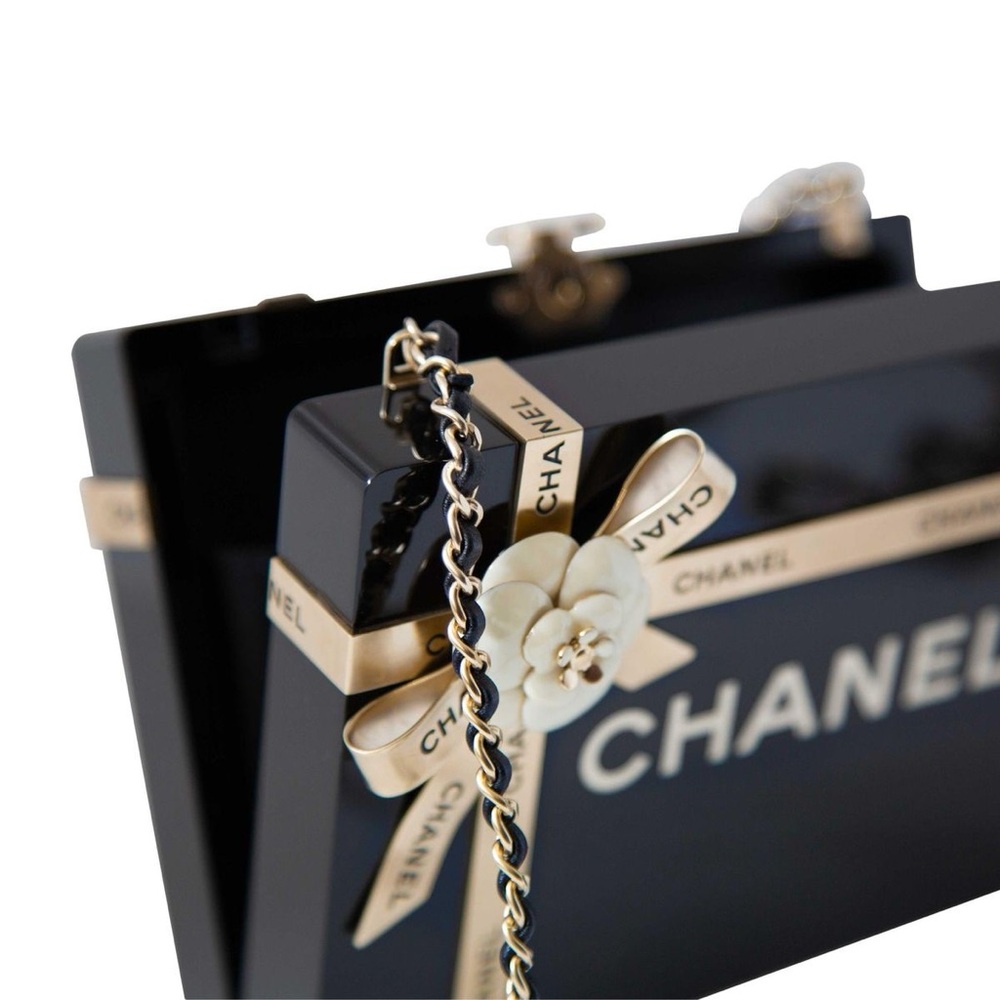 CHANEL Black and Gold Floral Box Bag